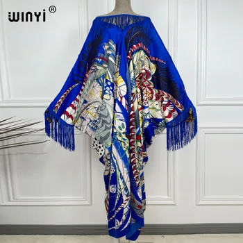 WİNYİ püsküller Bahar yaz Kuveyt Vintage Maxi Elbise parti kadın Moda Batwing Kollu Çiçek Baskı Gevşek robe longue
