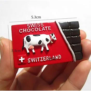 Isviçre 1 adet/takım Sevimli Kawaii Dünya Turu Hatıra Sütlü Çikolata Süt İnek Stereo Reçine buzdolabı mıknatısı Çıkartmalar