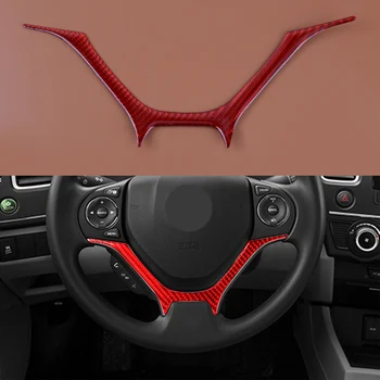 Araba İç direksiyon kılıfı Trim Çerçeve Sticker Fit Honda Civic Coupe 2013 2014 2015 Kırmızı Karbon Fiber