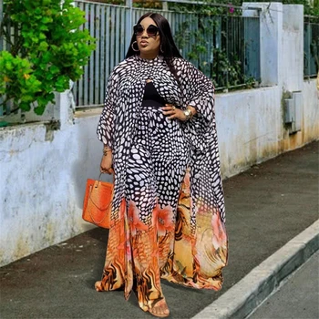 MD Artı Boyutu Kadın Giyim İki Parçalı Set Afrika Dashiki Baskı Kıyafetler Şifon uzun takım elbise pantalonları Takım Elbise Robe Femme Africaine 2023