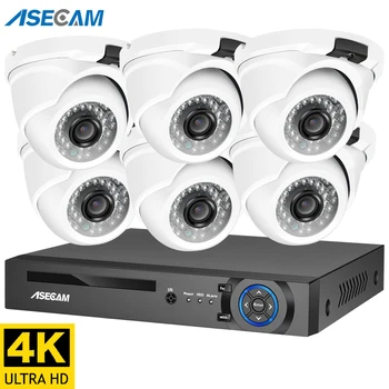 8MP 4K Güvenlik Kamera Sistemi h. 265 POE NVR Kiti CCTV Açık Metal Beyaz Dome Video Gözetim Kamera Seti