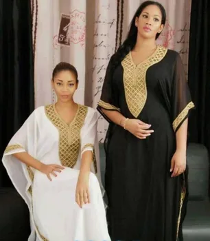 2 Parça Yeni Stil Klasik Tasarım Afrika Kadın Giyim Dashiki Şifon Kumaşlar Beyaz Siyah Dantel Uzun Elbise Ücretsiz Boyutu
