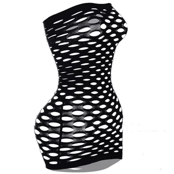 Yeni Seksi Kadın Net Etek Tüm Vücut Hollow Out Fishnet Esneklik Mini Elbise İç Çamaşırı Seksi Kıyafeti