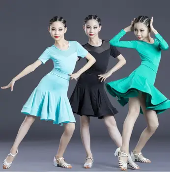 Yeni Çocuk Latin Dans Elbise Kız Dans Uygulama Kostümleri Performans Yarışması Muayene Elbise Salsa Dans Elbise