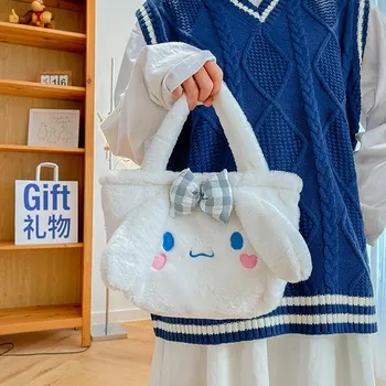 Sanrio Cinnamoroll pelüş çanta Kawaii Benim Melody Kuromi Peluş bez çantalar Anime Çanta Kt Kedi Pom Pom Purin Sırt Çantası Sevimli Kız Hediye