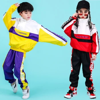 Sahne Yarışması Kore Tarzı Caz Hiphop dans kostümü hip hop giysileri Çocuk Pop Sokak Dans Giyim Takım Elbise Çocuklar için Erkek Kız
