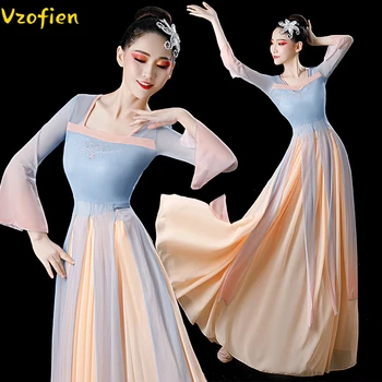 Hanfu Giyim Kostüm Kadın Zarif Meslek Uygulama Elbise Fan Dans Giyim Klasik Yangko Dans Milli Dans Halk 