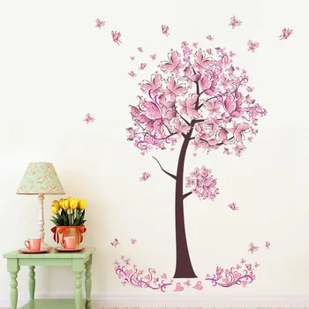 Romantik Çiçek ağacı Kelebek duvar çıkartmaları Kız Yatak Odası Ev Dekorasyon Dıy Çocuk Odası Duvar çıkartmaları Sanat