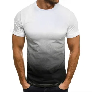 Yaz ince kesit gevşek yüz kısa kollu erkek moda degrade serisi gençler baskılı yuvarlak boyun T-shirt 3D