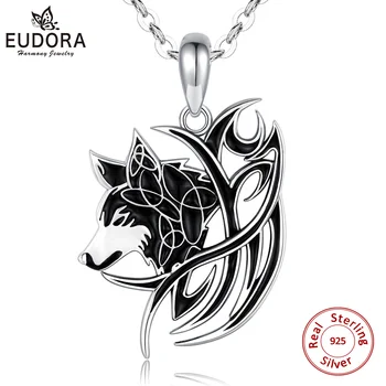 Eudora 925 Ayar Gümüş Siyah Kurt Kolye Valknut Odin Sembolü İskandinav Viking Savaşı Men'women Vintage Kolye Takı D604