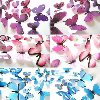 12 Adet Kelebekler 3D Duvar Sticker Yeni Yıl Ev Dekor Çıkartmaları Kelebek Düğün Süslemeleri PVC Oturma Odası Duvar Kağıdı Çıkartmaları