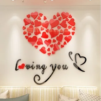Yaratıcı Sanat Duvar Dekor 3D Aşk Akrilik Duvar Sticker Yatak Odası Oturma Odası TV Arka Plan ev Dekorasyon sevgililer Günü Hediyeleri