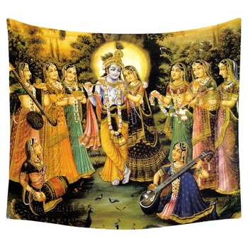 Krishna Raas Radha Ve Sekiz Baş Gopis Hindu Din Goblen Ho Me Lili Yatak Odası Oturma Odası İçin Ev Dekor