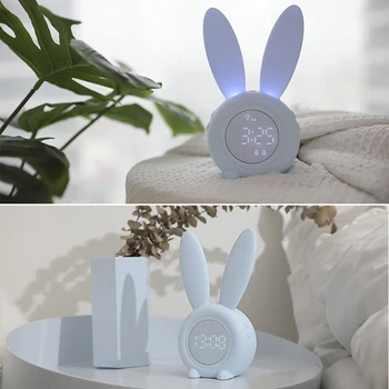 Sevimli Tavşan Kulak LED dijital alarmlı saat Saat Elektronik USB Ses Kontrolü Tavşan Gece Lambası Masa Saati Ev Dekorasyon çalar saat