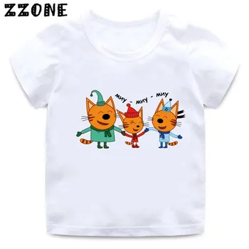 Çocuk e-kediler Baskı Karikatür Çocuk T-Shirt Üç Yavru Rus Komik Bebek Kız T shirt Yaz Çocuk Üstleri Erkek Giysileri, HKP5411