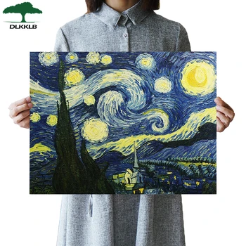 Van Gogh Empresyonist Masterpiece Boyama Yıldızlı Gökyüzü sanat posterleri Kağıt Bar Cafe Ev Süsleme Duvar Sticker Dekoratif Boyama
