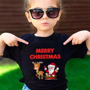Kızlar Casual Tops Tee Komik Santa Grafik Çocuklar Siyah Tişörtleri Erkek Merry Christmas Yeni Moda Kısa Kollu Çocuk T-shirt