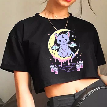 Pastel Goth t shirt hippi estetik 90s kırpma üst Kadın manga vintage hippi kore moda kırpma üst