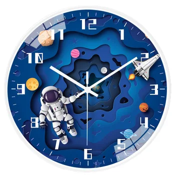 8 inç çocuk yaratıcı yatak odası sessiz süpürme ikinci duvar saati astronot keşif uzay odası dekorasyon kuvars saat