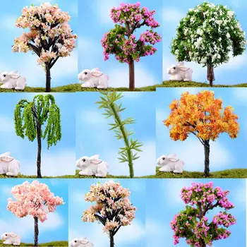 Plastik Mini Simülasyon Ağaçları Söğüt Sakura Minyatürleri Kawaii Mikro peyzaj Ayarı Bahçe İçin 1 ADET Yeni Bahçe Figürleri