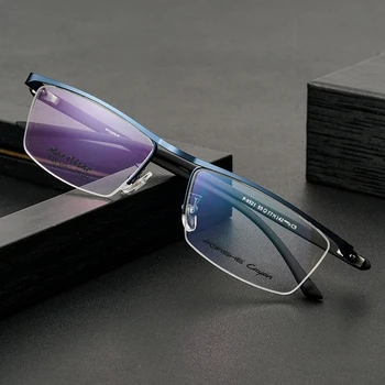 YIMARUILI Ultra hafif Yüksek Kaliteli Alaşımlı İş Gözlük Çerçevesi Moda Optik Reçete erkek Yarım Çerçeve Gözlük P-9521