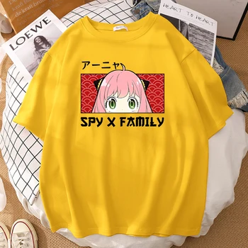Anya Forger Gözler Casus X Aile Sanat Sevimli Yarım Yüz Baskılı erkek tişört Popüler Anime Crewneck Tee Elbise Rahat Erkek Tshirt