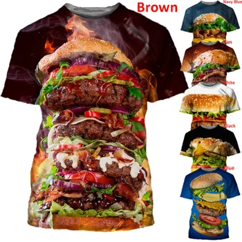 Erkekler ve kadınlar moda 3D T gömlek gıda Hamburger ve cips baskı gevşek T gömlek Casual kazaklar XS-5XL