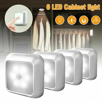 Hareket sensörlü ışık 6 LED Led sensörlü ışık kare gece ışıkları otomatik açık / Kapalı Akülü Kablosuz duvar Lambası başucu Lambası