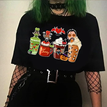 Kötü tavşan ve kahve Cadılar Bayramı grafik T-Shirt erkek kadın Hip Hop gömlek 90S üstleri giysi