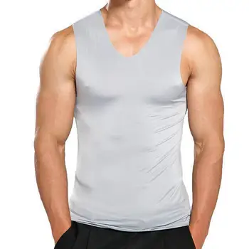 Artı boyutu erkek yelek kolsuz v yaka hızlı kuru buz ipek yelek gömlek Tank Top spor salonu yaz için