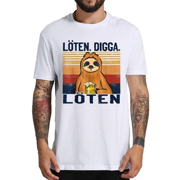 Loten Digga Lotter Vintage T Shirt Komik Tembellik İçme Bira Retro kısa kollu t-shirt %100 % Pamuk Yaz Yumuşak Tee Gömlek