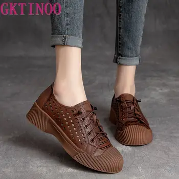 GKTINOO 2022 Kadın rahat ayakkabılar Moda Nefes Hakiki deri ayakkabı Sneakers Kadın düz ayakkabı Kadın Ayakkabısı