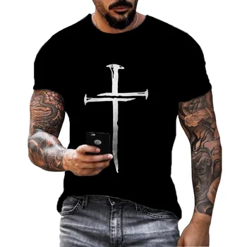 Mesih İsa erkek t-shirtü 3d Çapraz Baskı Kısa Kollu erkek T-shirt Harajuku Haç Üstleri Büyük Boy Tee Gömlek Erkek Giyim