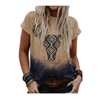 2022 Moda Sanat T-shirt Gevşek Yuvarlak Boyun Yaz Zarif Rahat Kısa Kollu Üst kadın Haftasonu Boyama T-shirt Desen 3D Pri
