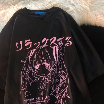 Büyük boy T-shirt Kadın Y2k Üstleri Harajuku Grafik Kawaii T Shirt japon animesi Baskı T Shirt Kadın Streetwear En Kadınlar