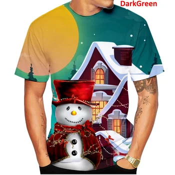2023 Yeni Moda Noel Gömlek Casual 3D Baskılı erkek Kişilik Kısa Kollu Yuvarlak Boyun Noel Ağacı Tee