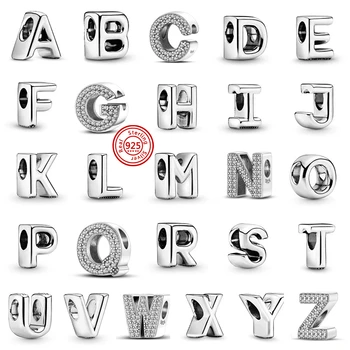 Yeni 26 Mektup Charms Boncuk Açacağı Fit Orijinal Pandora DIY Adı Bilezik Katı 925 Gümüş Takı Aksesuarları Unisex Özel Hediyeler