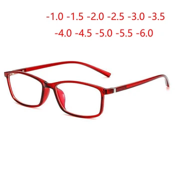 0 -1 -1.5 -2 -2.5 To -6.0 Kare Bitmiş Miyopi Gözlük Unisex TR90 Reçete Gözlük Mavi Kırmızı Şeffaf Siyah Çerçeve