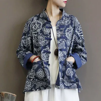 Bahar Pamuk Keten Batik Kısa Ceket Etnik Kadınlar 2022 Yeni Vintage Tang Takım Elbise Hırka Uzun Kollu Kadın Çin Tarzı Ceket