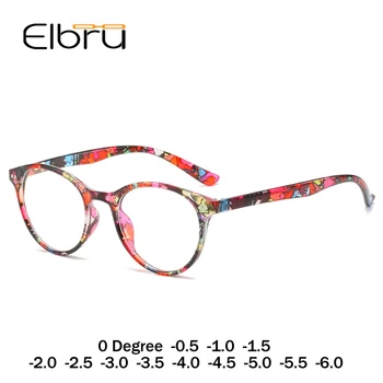 Elbru Diyoptri 0 ila -6.0 Bitmiş Miyopi Gözlük Kadınlar Çiçek Yuvarlak Miyop Gözlük Miyop Optik Gözlük Çerçevesi Bayanlar