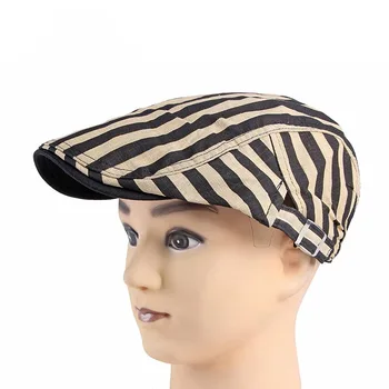 Düz Gazete Kap Erkekler Kadınlar İçin Flatcap Bahar Yaz Çizgili Şapka Bere İngiliz Vintage Fransız Kapaklar Ve Cabbie Şapka