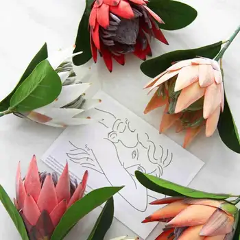 1 ADET yapay çiçek İpek Kral Protea DIY Çiçek Düzenleme Sahte Dekorasyon Ev İmparator Beyaz Düğün Parti Masa Çiçek U1U9