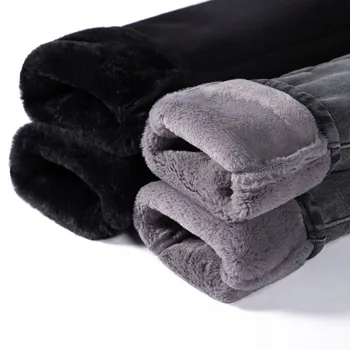 Kış Kalın Kadife Kadın Basit Polar Sıcak Yüksek Bel İnce Uygun Streç Zayıf Kot Bayanlar Rahat Kalem Denim Pantolon