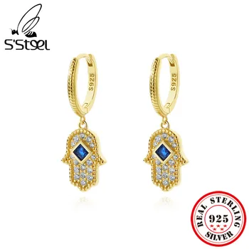 S'STEEL 925 Ayar Gümüş HAMSA El Zirkon Dangle Küpe Kadınlar İçin 2022 Trend Vintage Altın Tasarımcı Küpe Güzel Takı