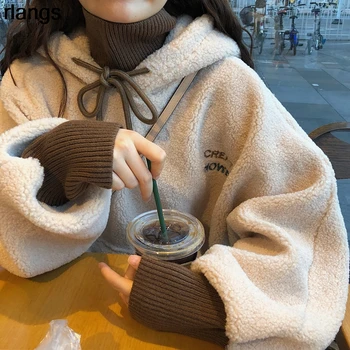 Sonbahar Ve Kış Giyim 2021 Yeni Kuzu Ceket Kızlar Ortaokul Öğrencileri Kore Versiyonu Gevşek Artı Kadife Kalın Ceket