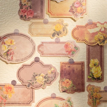 60 ADET Etiket çanta bahçe etiket retro sanat el hesabı kolaj malzeme dekoratif sticker çiçek renkli güzel 6 stilleri