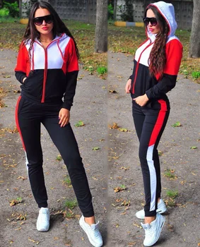 2 Adet Set Kadın Spor Eşofman Fermuar Hoodies Kazak pantolon seti Jogger Spor Giyim Bayanlar Rahat Ter Bahar Streetwear Takım Elbise