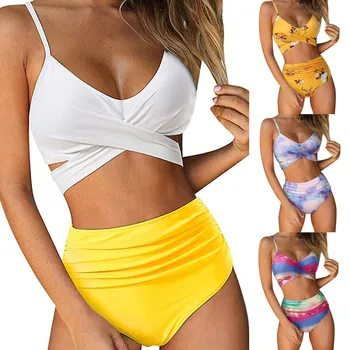 Kadın Mayo Bandaj Seksi Bikini seti Artı Boyutu Sarı Yüksek Bel Brezilyalı mayo Mayo Kadın Mayo купальникийе