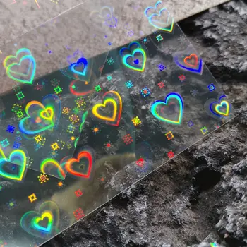 Çivi Sanat Lazer Kalp Yıldız Hollow Renkli Parlak Aşk Kademeli Sticker Çıkartmaları Kendinden Yapışkanlı Kaymak Sarar Manikür Dekorasyon