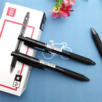 Deli Ucuz Öğe Geri Çekilebilir Jel Kalemler 12 adet Siyah Mürekkep Tükenmez 0.5 mm Basın okul için kalem Ofis Malzemeleri Kırtasiye Kalemler